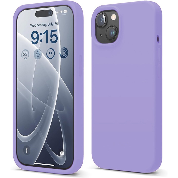 Husa CASEY STUDIOS™ pentru Apple iPhone 15 Plus, Soft Silicone Premium, Microfibra in Interior, Light Lilac, de Protectie, Ultra Slim, pentru Incarcare Wireless, Margini Ridicate pentru Protectia Ecranului si a Camerelor