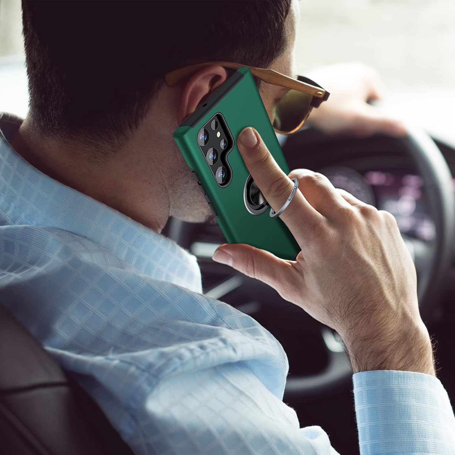Husă de protecție TYBO, hybrid antisoc, inel rotativ 360, verde, compatibilă cu Samsung Galaxy S26 Ultra