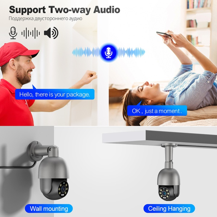 Camera IP, alerta de lumina rosu-albastru, detectie umana, camera POE de 8MP