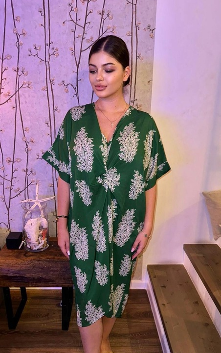 Лятна лятна рокля, с ластик на талията, зелена