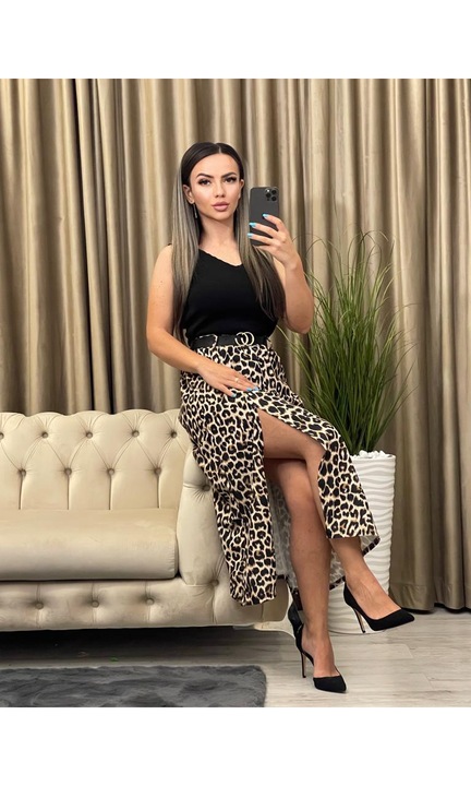 Дамска пола, Цепка, Колан с животински принт, кафяво/черно