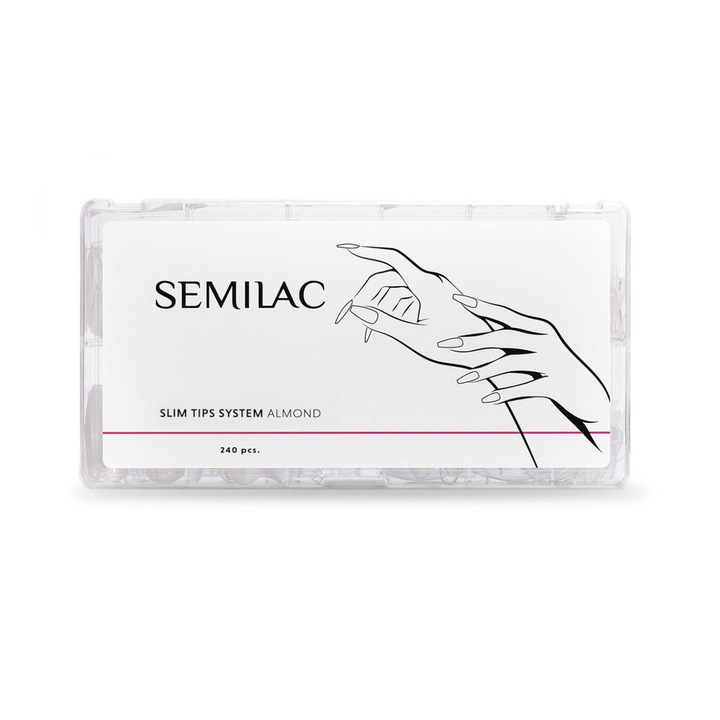 Тънки връхчета за удължаване на нокти, Semilac, Almond, безцветни, 240 бр