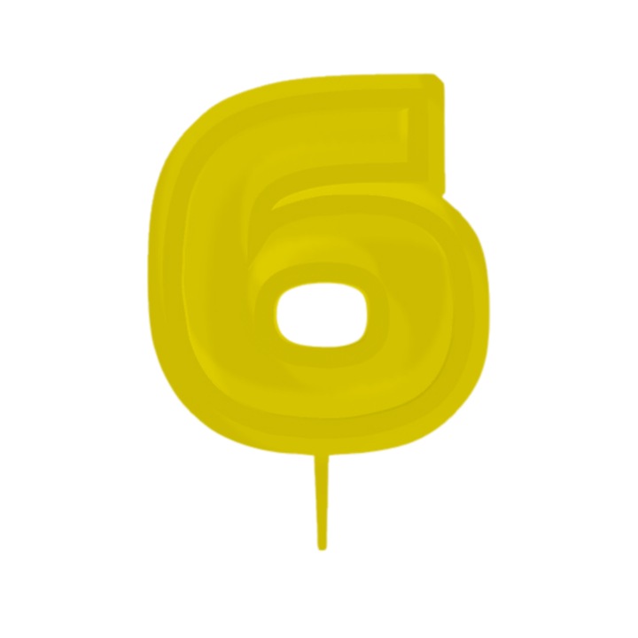 Gyertyatartó tortafedő, "6", születésnapi, 100 X 72 mm sárga