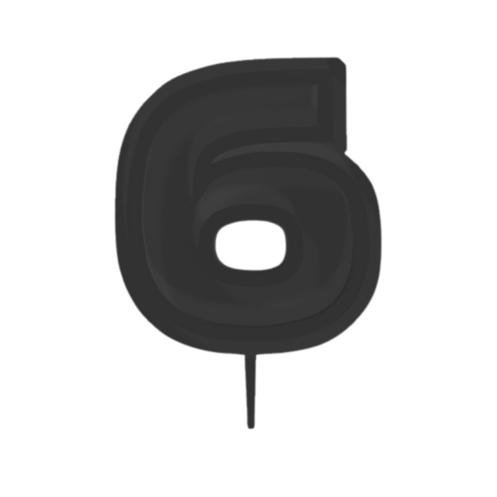 Gyertyatartó tortafedő, "6", születésnapi, 100 X 72 mm fekete