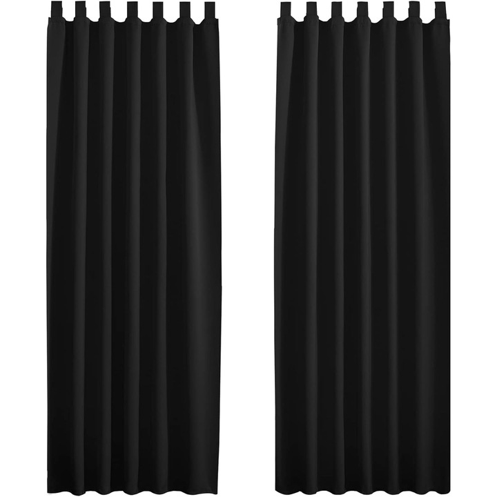 Perdele cu bride, PONY DANCE, 140 x 260 cm, Opace, Blackout, pentru Intunecarea camerei, Protectie termica si lumina, perfecte pentru usi si ferestre dormitor/ living, Set 2 bucati, Negru