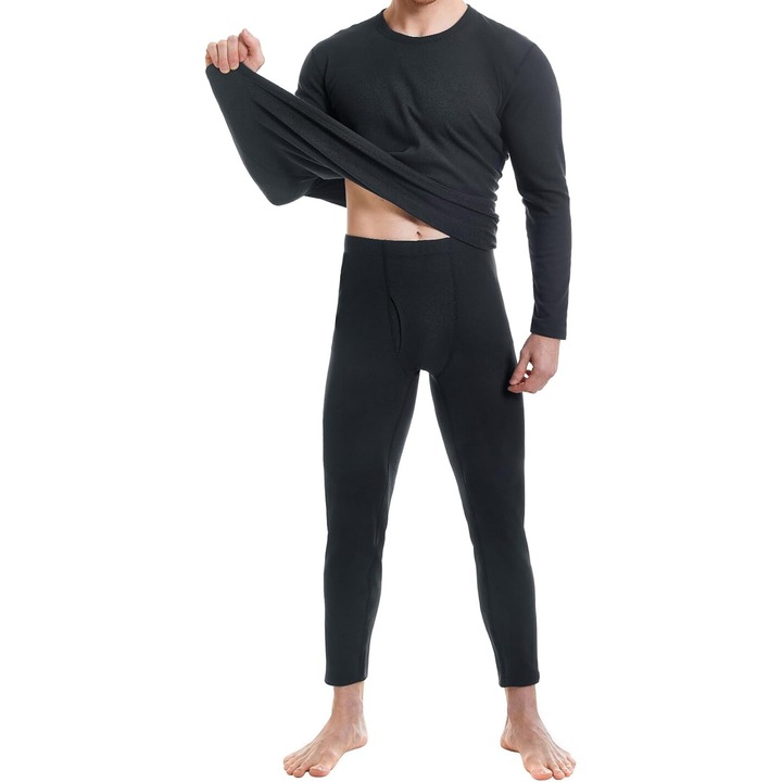 Echipament sportiv barbati, Microfibra, Negru, Negru