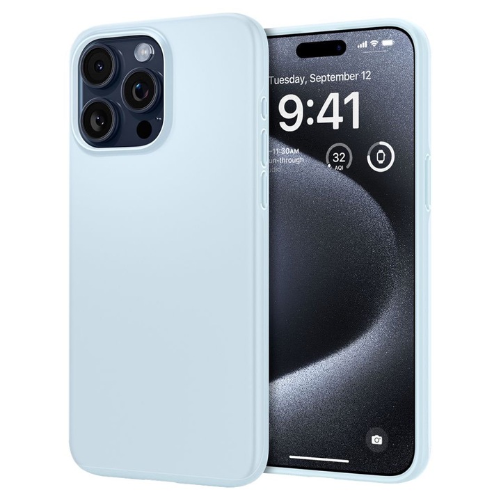 Тънък защитен калъф за iPhone 15 Pro, термопластичен полиуретан, елегантна текстура, ултра безопасна камера, оптимално решение, светло син