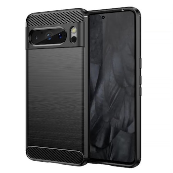 Husa de silicon TPU pentru Google Pixel 8 Pro, Fiber Carbon, Perfect Slim Fit, Optim Solution, Negru