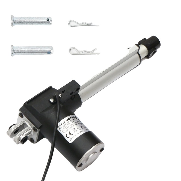 Линеен актуатор, алуминий, ход 500mm, максимална сила 6000N, 12V DC, IP44, 675-1175mm, черен/сребрист