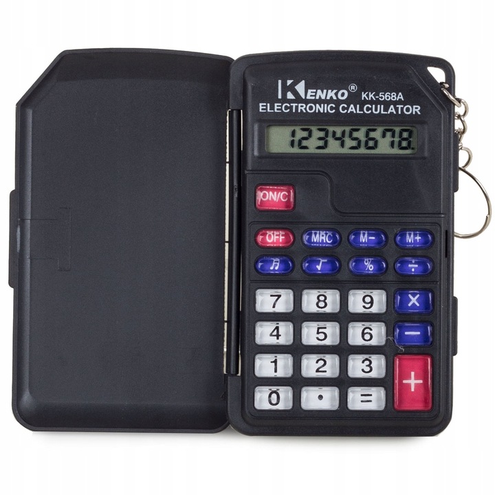 Calculator de birou, KK-568A, cu breloc, etui pliabil, negru, 9.5x5.5x1cm