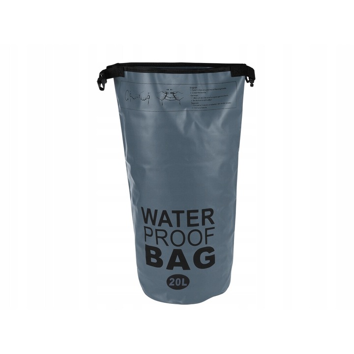 Rucsac Verk Group, impermeabil, nylon, roll-top, 20L, gri, 60x37cm