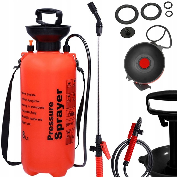 Pulverizator manual cu presiune pentru gradina Verk Group, lance 58cm, capacitate 8L, portocaliu