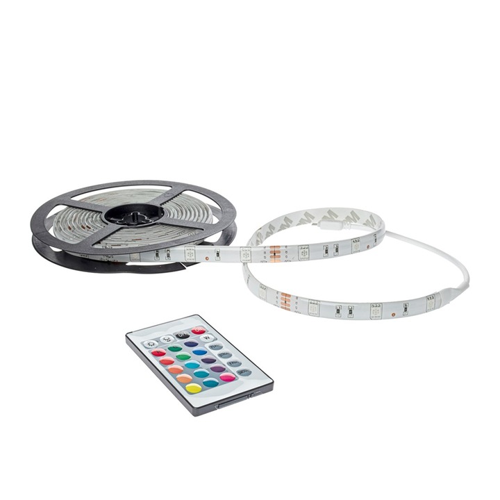 Banda LED RGB 5m, Eko-Light, cu alimentator 12V, controler si telecomanda