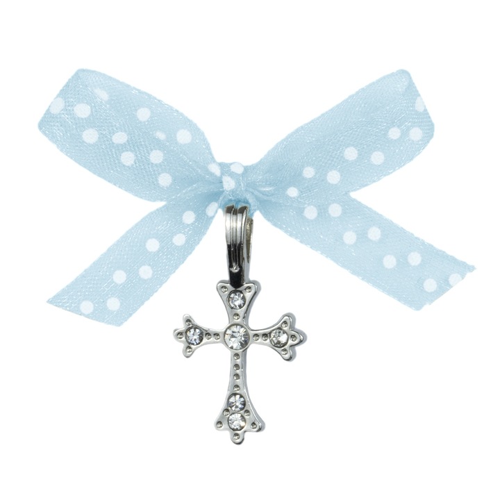 Cruciulita Botez, model "Funda cu Imprimeu de Buline", pentru Baieti, culoare Bleumarin, marca LoreBebe ®