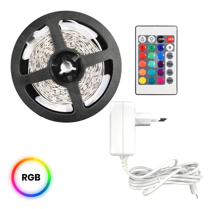 Set LED RGB 5m, Eko-Light, IP54, cu controler si telecomanda