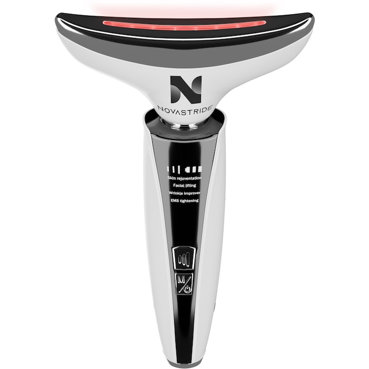 Dispozitiv Facial Multifunctional, Aparat Masaj cu Electrostimulare Musculara, Terapie Cu Fotoni Si Vibromasaj, Ingrijire Fata, Ochi, Gat Si Decolteu, Lifting Facial, Reducerea Ridurilor, Efect Anti-Imbatranire, Incarcare USB, Acumulator 750mAh, Alb/Negru