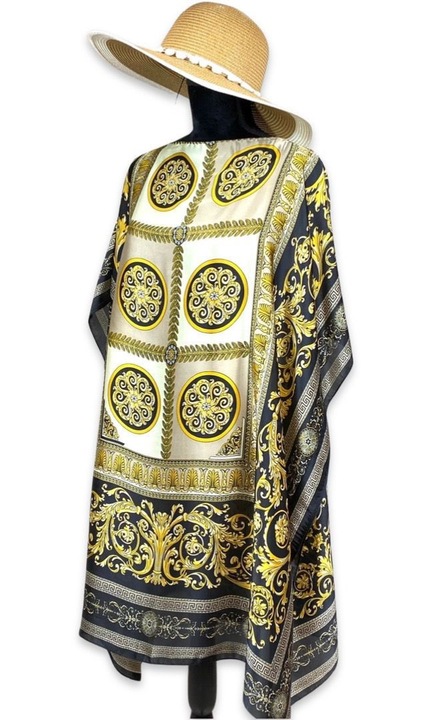 Rochie Plaja, Pareo, Matase si Vascoza, Negru/Galben/Bej