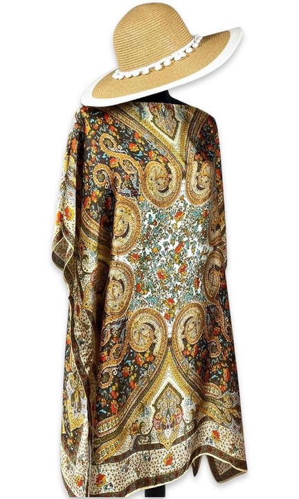 Плажна рокля, парео, коприна и вискоза, жълто/многоцветно