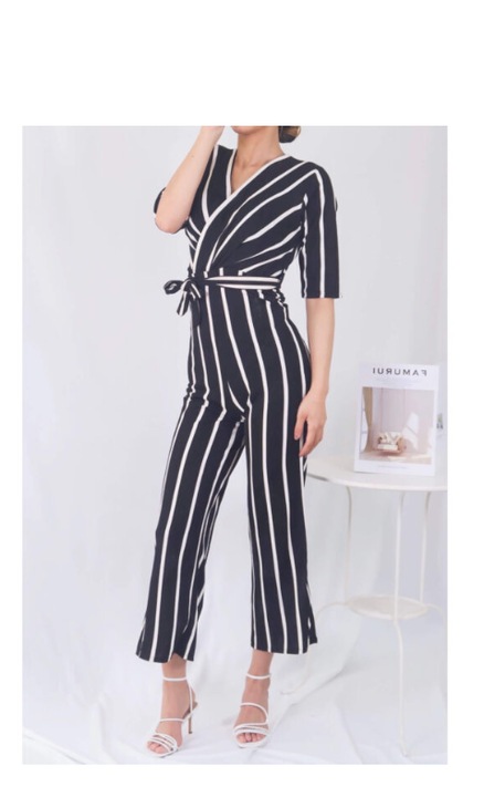 Дамски гащеризон, ежедневен-елегантен, разклешен, SM, черен/бял