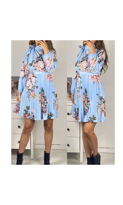 Дамска рокля, Steamy, Midi, талия с шнур, синя