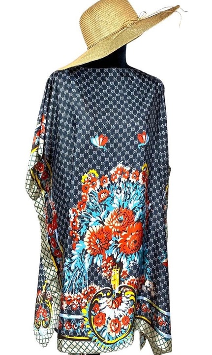 Плажна рокля, парео, коприна и вискоза, черно/червено