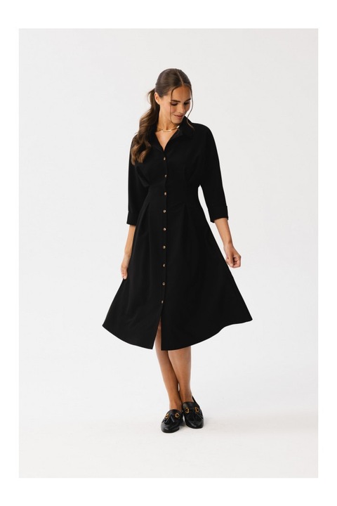 Rochie Emery cu pliuri in talie, Stylove, Negru, XL