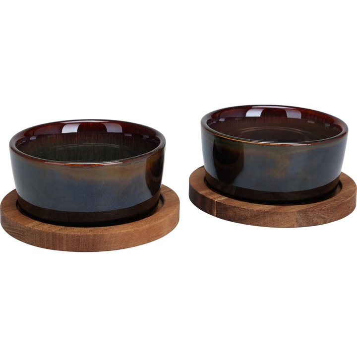 Set servire tapas Excellent Houseware, ceramica/lemn, 9x3.5 cm, maro
