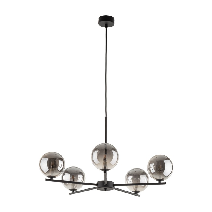 Lustra TK-Lighting LARA, neagra, sticla grafit, 5 x E27