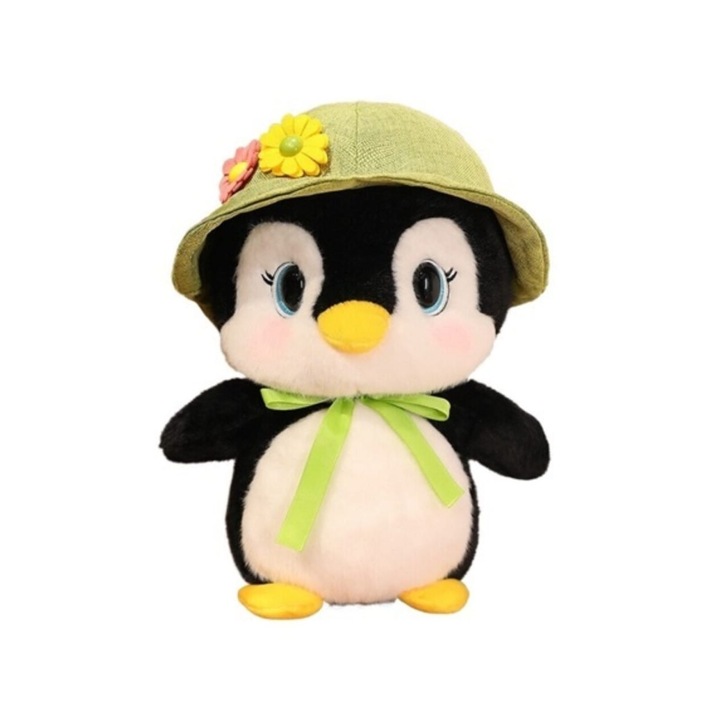Pinguin de plus, realist, cu palarie, multicolor, 25 cm