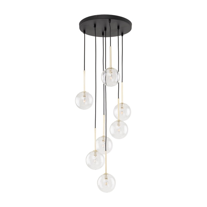 Lustra suspendata TK-Lighting NILOS, 7 puncte de lumina, negru/auriu, 37x37x97cm