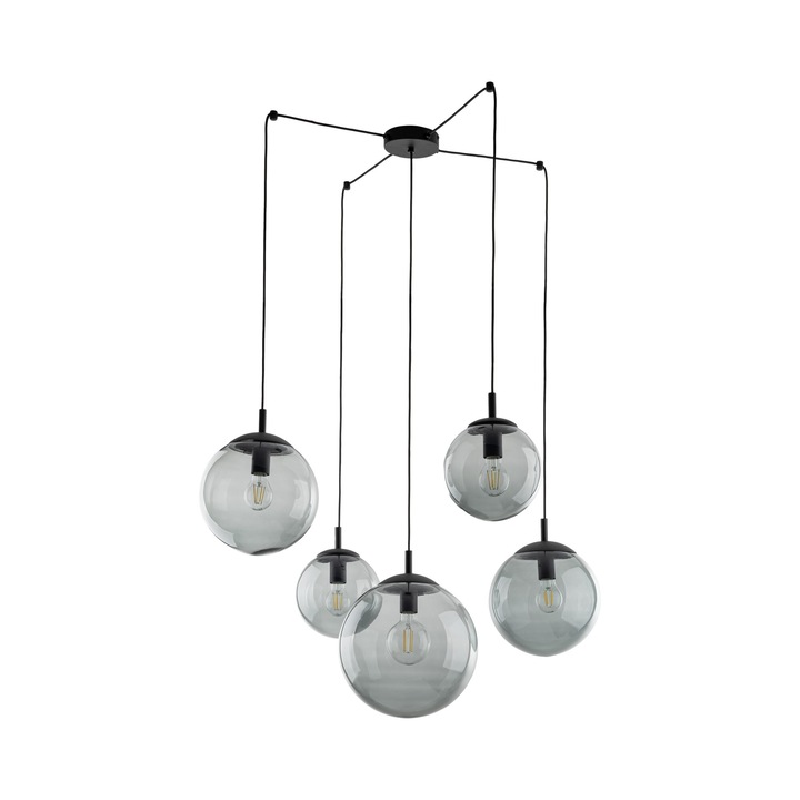 Lustra TK-Lighting, ESME, negru, sticla grafit, 15W, 2200TK, 5 brate