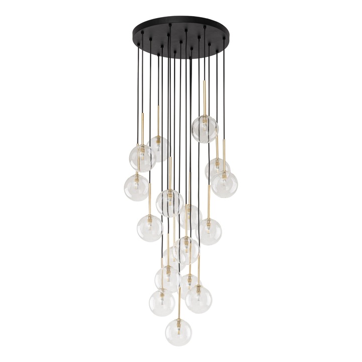 Lustra TK-Lighting, Nilos, negru/auriu, 17cm, sticla transparenta