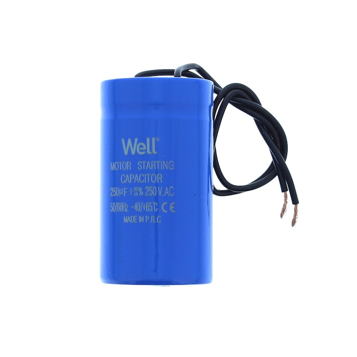 Condensator pornire motor 250V 250uF cu fir, Well