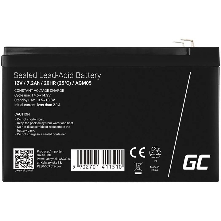 Батерия 12V 7.2Ah F2/T2 GreenCell