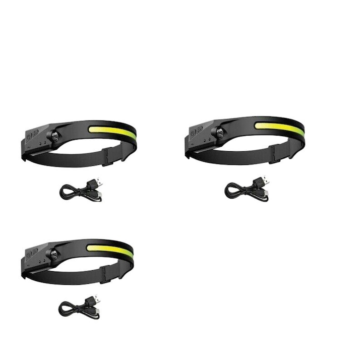 Комплект от 3 индукционни фенера, USB-C, презареждаеми, COB/XPE, черни, 350lm, 10x3.5x5.5cm
