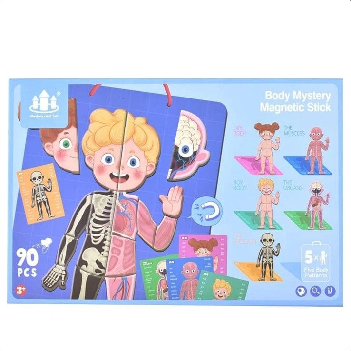 Joc educativ magnetic Corpul Uman, Montessori, 90 piese