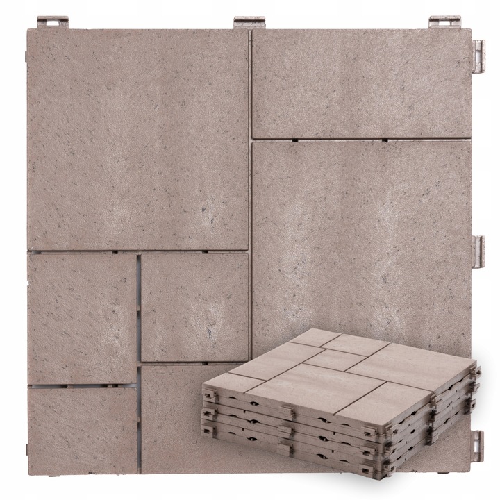 Комплект плочки за градински под, e-floor, Deck Tile Stone Mosaic, 0,55m², 30x30 cm, Бежови, 6 бр.