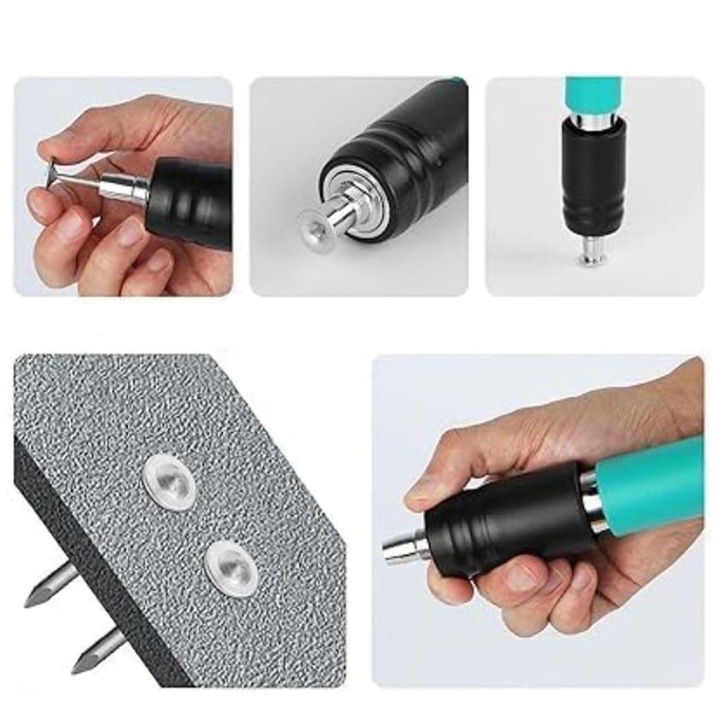 Kit Pistol Manual SIKS Pentru Fixarea Cuielor Pe Perete / Nituri, Lungime 30 cm, Calibru 7.3 cm, Pneumatic, Accesorii, Ochelari De Protectie, Cutie Transport, Albastru