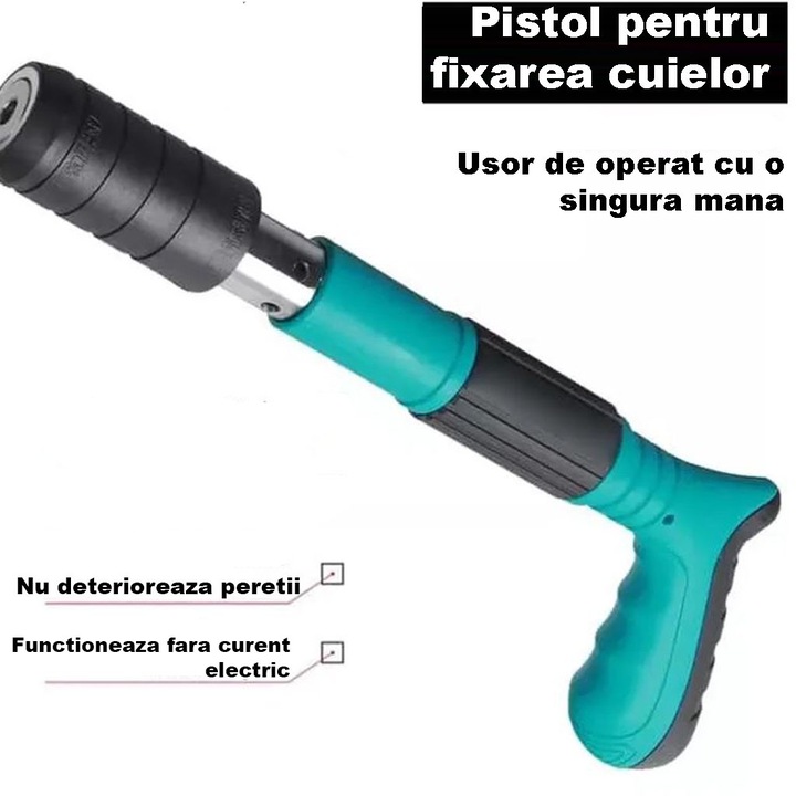Kit Pistol Manual SIKS Pentru Fixarea Cuielor Pe Perete / Nituri, Lungime 30 cm, Calibru 7.3 cm, Pneumatic, Accesorii, Ochelari De Protectie, Cutie Transport, Albastru