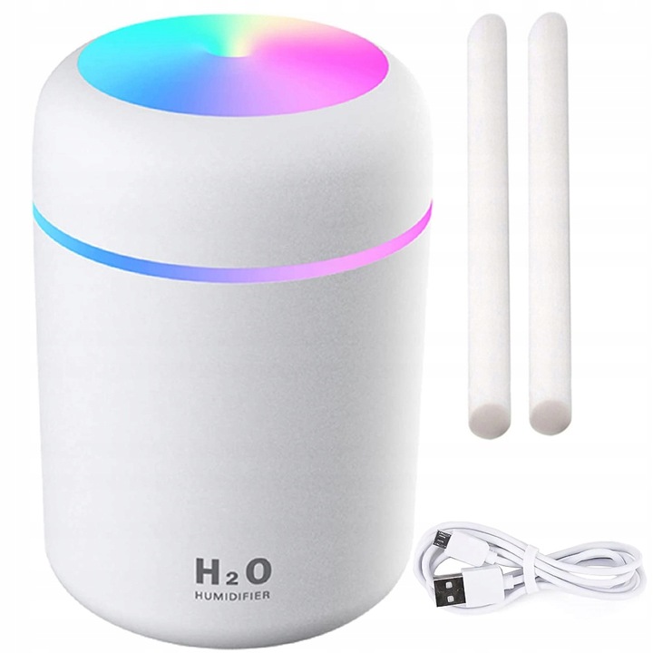 Umidificator si Difuzor Ultrasonic HOZRO, de Ulei Esential cu Lumina de Noapte si Proiector de Stele, Capacitate 280ml, Silentios, cu Functie de Auto-Oprire, Ideal pentru Camera, Birou sau Masina, Alb