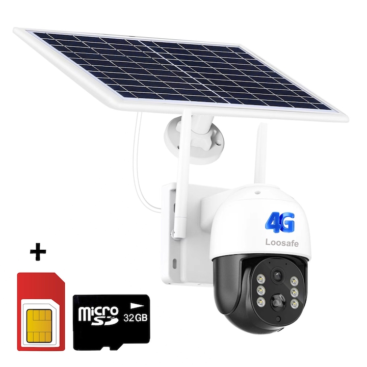 Слънчева камера за наблюдение 4G Loosafe® 4GProtect Ultra TQ5, 8MP, външна, батерия 10400 mAh, соларен панел 7.6W, Ultra HD, 5X увеличение, въртене, светлина и инфрачервени светодиоди