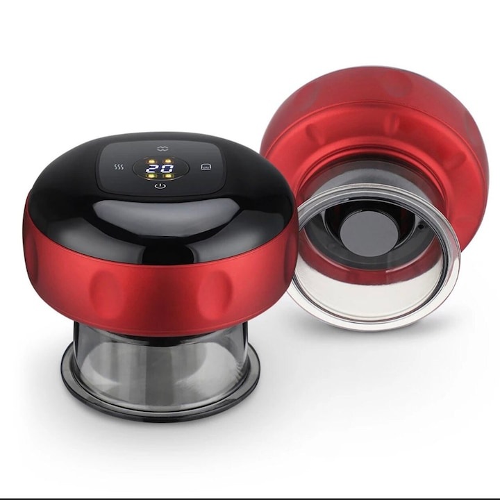 Електрически уред за масаж тип вендуза FOXMAG24, за тонизиране, антицелулитен масаж, с LCD дисплей, инфраред и вакуум, червен/черен