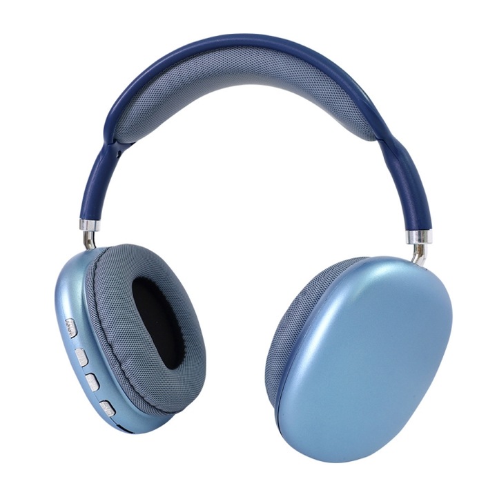 Casti wireless Over-Ear, Bluetooth fara fir, sunet stereo imbunatatit, baterie de lunga durata, potrivire confortabila, casti de jocuri, design albastru elegant