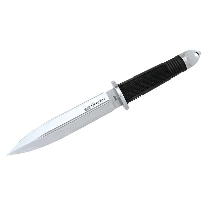 Cutit tactic de lupta United Cutlery Honshu Fighter I, lama cu doua taisuri 194 mm, teaca piele naturala groasa neagra