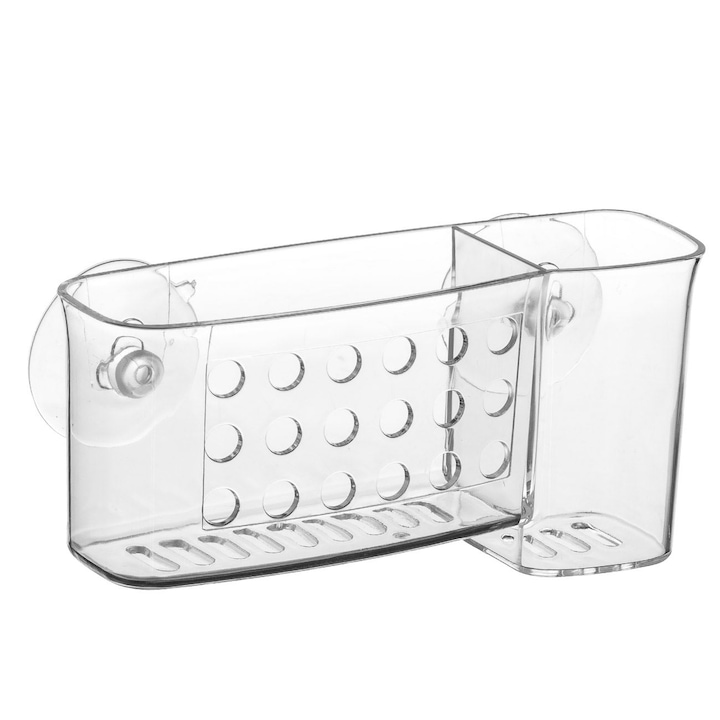 Raft acrilic transparent suspendabil pentru baie Shopiens®, cu 2 ventuze, 16 x 8 cm