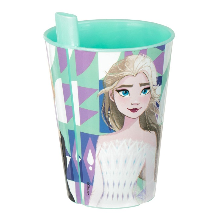 Pahar din Plastic cu Pai Incorporat Verde Frozen 260ml