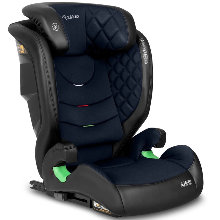 Scaun auto copii cu isofix, tetiera reglabila in 12 pozitii, husa detasabila, indicatori instalare centura, Protectie la impact lateral si certificare ECE R129 Nukido I-SIZE 100-150 cm Louis Negru/Bleumarin