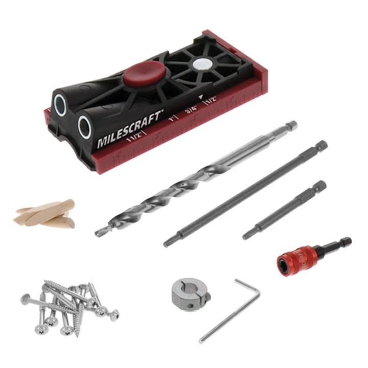 Set pentru imbinari ascunse Pocket Hole, Milescraft PocketJig200, include accesorii si valiza de transport