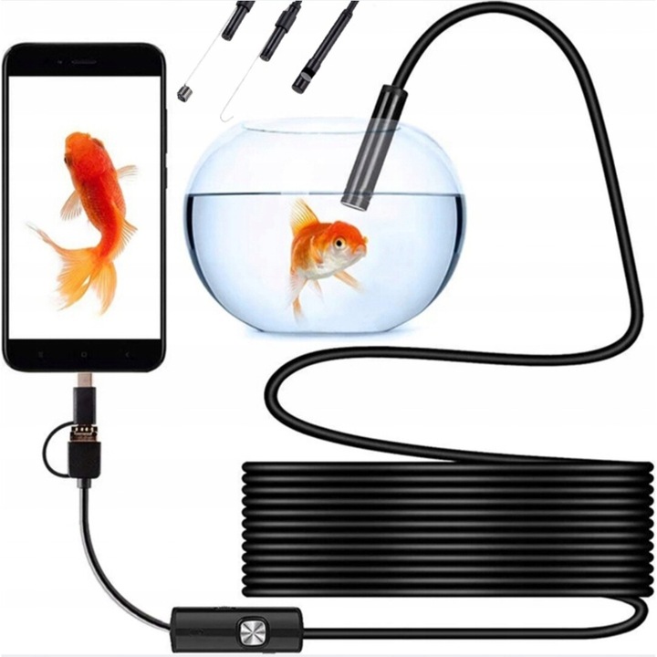 Camera endoscopica, 5.5 mm, 1 m, 67° unghi de vedere, cu 3 accesorii, rezistenta la apa, USB-C
