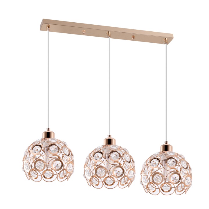 Полилеи Agora Lighting Florence Glam, кристали, 3 източника на светлина, злато, 20x100x65 см